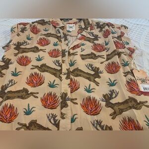 Women's Tan Jackolope Print Button Down Shirt From Cotton & Rye